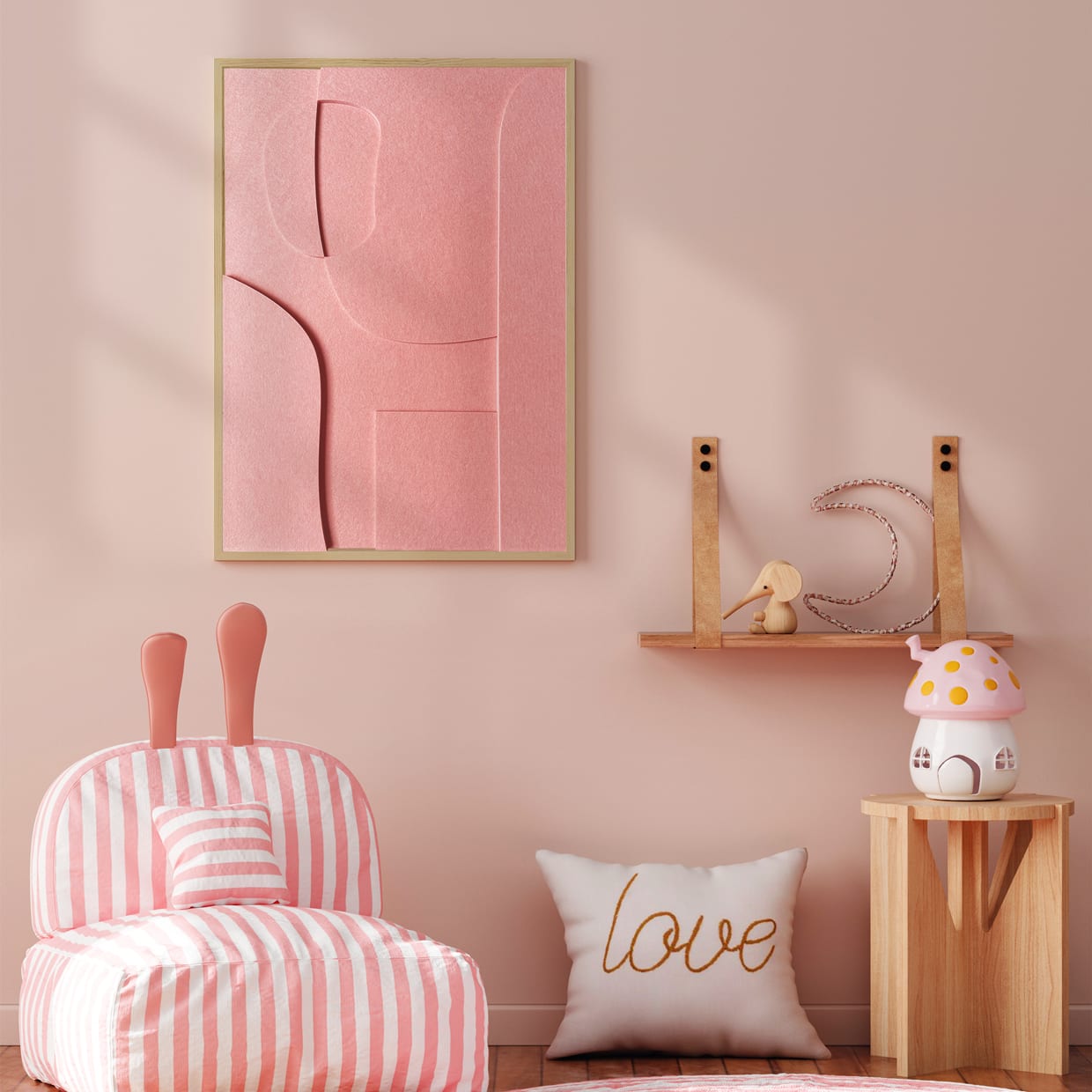 Pink Felt Art as decoration in girls room